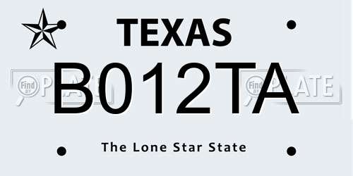 B012TA Texas License Plate