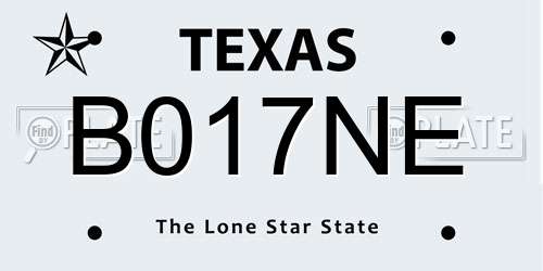B017NE Texas License Plate