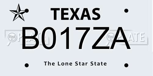 B017ZA Texas License Plate
