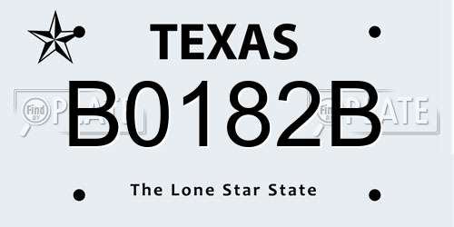 B0182B Texas License Plate