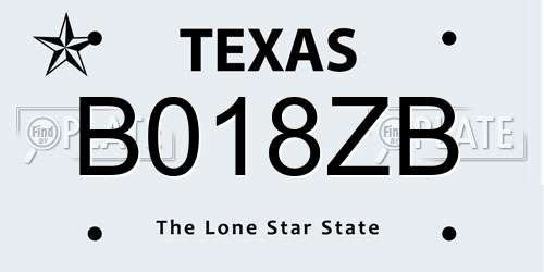 B018ZB Texas License Plate