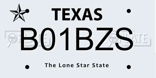 B01BZS Texas License Plate