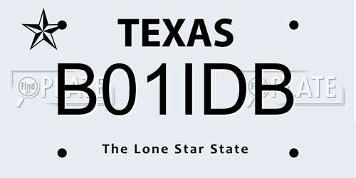 B01IDB Texas License Plate