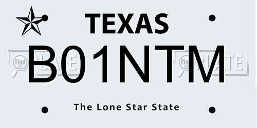 B01NTM Texas License Plate