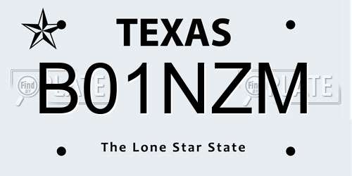 B01NZM Texas License Plate