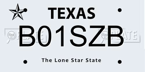 B01SZB Texas License Plate