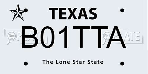 B01TTA Texas License Plate