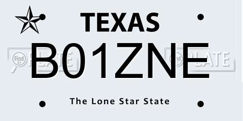 B01ZNE Texas License Plate