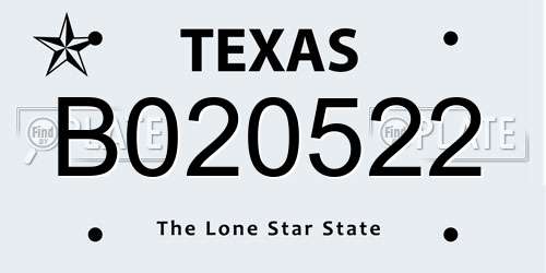 B020522 Texas License Plate