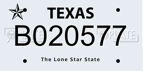 B020577 Texas License Plate