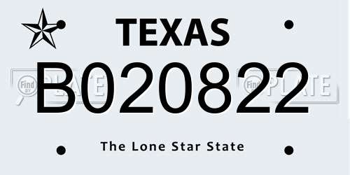B020822 Texas License Plate