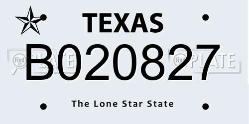 B020827 Texas License Plate