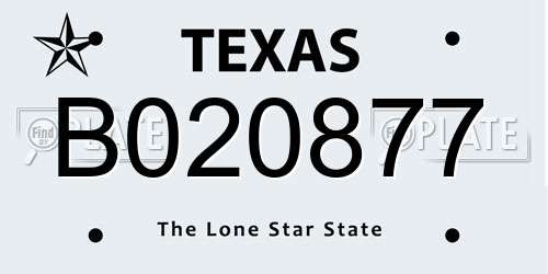 B020877 Texas License Plate