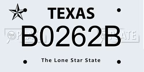 B0262B Texas License Plate