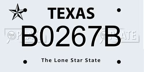 B0267B Texas License Plate