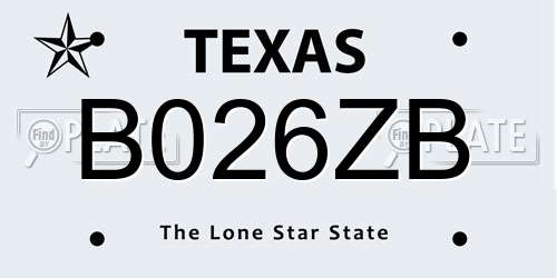 B026ZB Texas License Plate