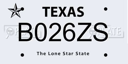 B026ZS Texas License Plate