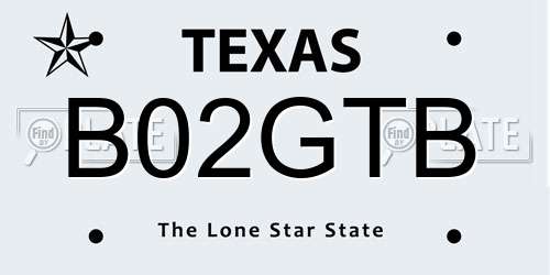 B02GTB Texas License Plate