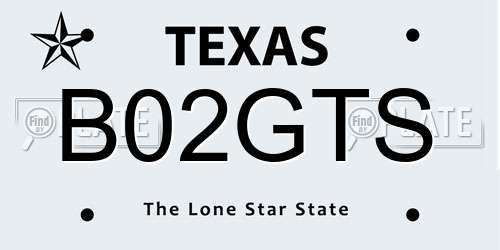 B02GTS Texas License Plate