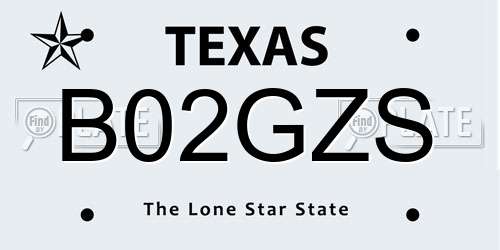 B02GZS Texas License Plate