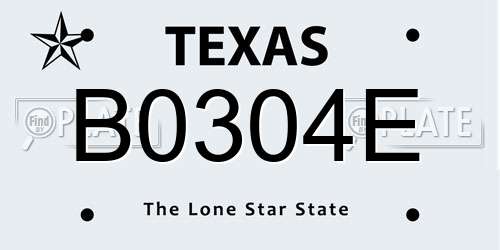 B0304E Texas License Plate