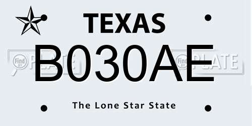 B030AE Texas License Plate