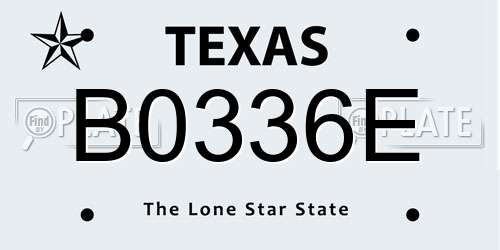 B0336E Texas License Plate