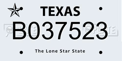 B037523 Texas License Plate