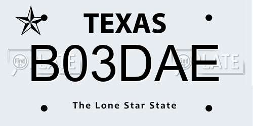 B03DAE Texas License Plate