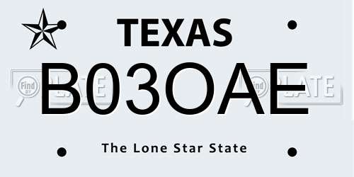 B03OAE Texas License Plate