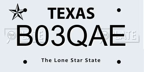 B03QAE Texas License Plate