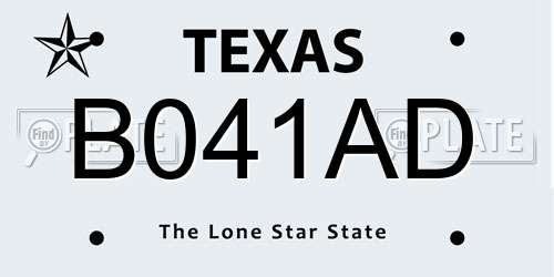 B041AD Texas License Plate