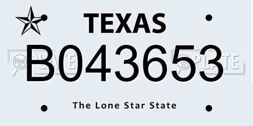 B043653 Texas License Plate