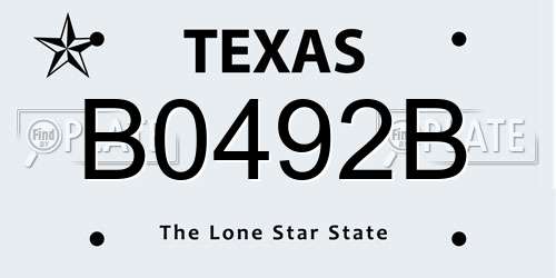 B0492B Texas License Plate