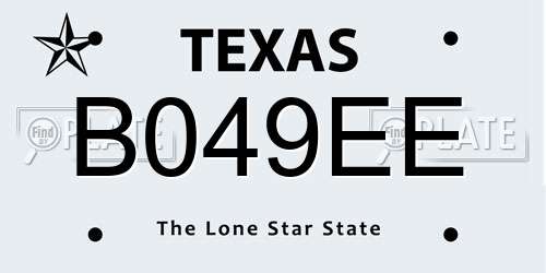 B049EE Texas License Plate