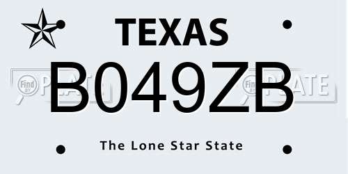 B049ZB Texas License Plate