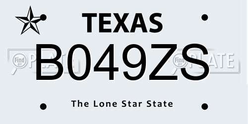 B049ZS Texas License Plate