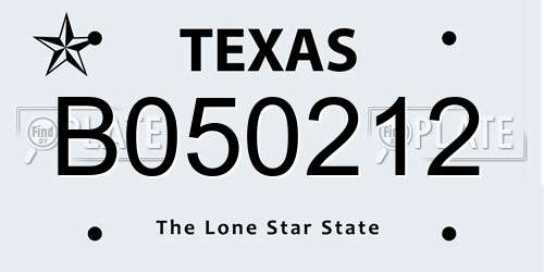 B050212 Texas License Plate