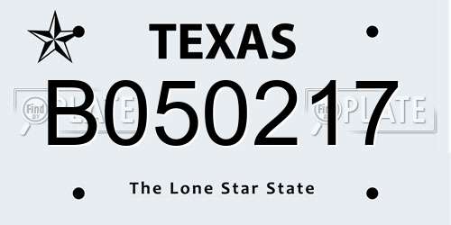B050217 Texas License Plate