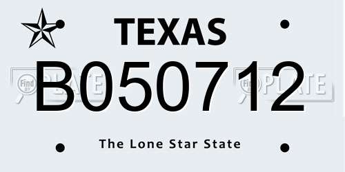 B050712 Texas License Plate