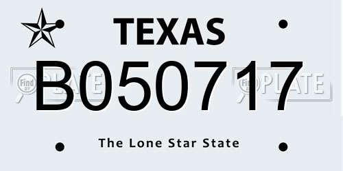 B050717 Texas License Plate