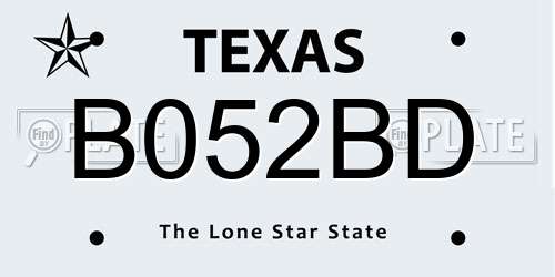 B052BD Texas License Plate