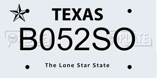 B052SO Texas License Plate