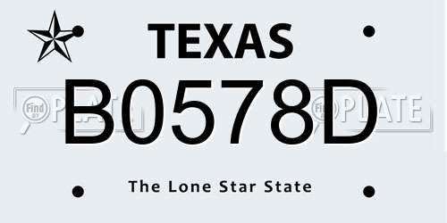 B0578D Texas License Plate