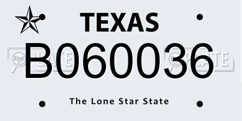 B060036 Texas License Plate
