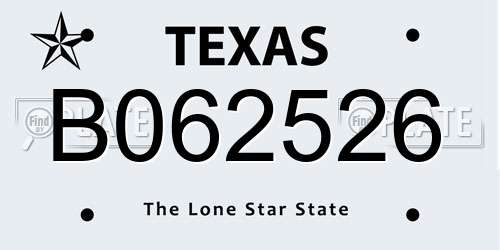 B062526 Texas License Plate