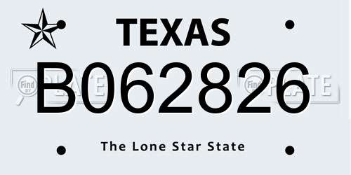 B062826 Texas License Plate