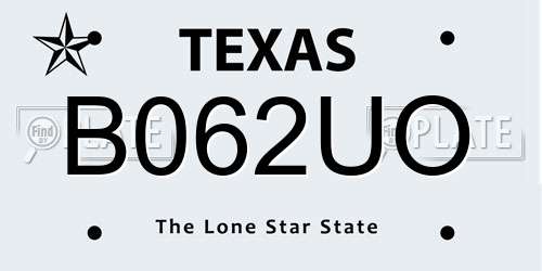 B062UO Texas License Plate