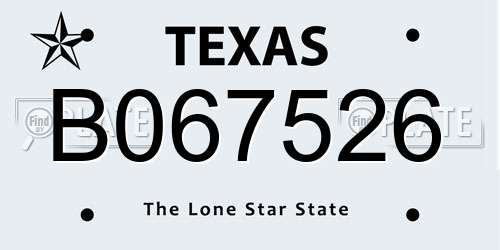 B067526 Texas License Plate