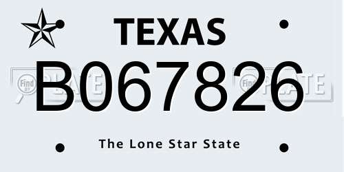 B067826 Texas License Plate
